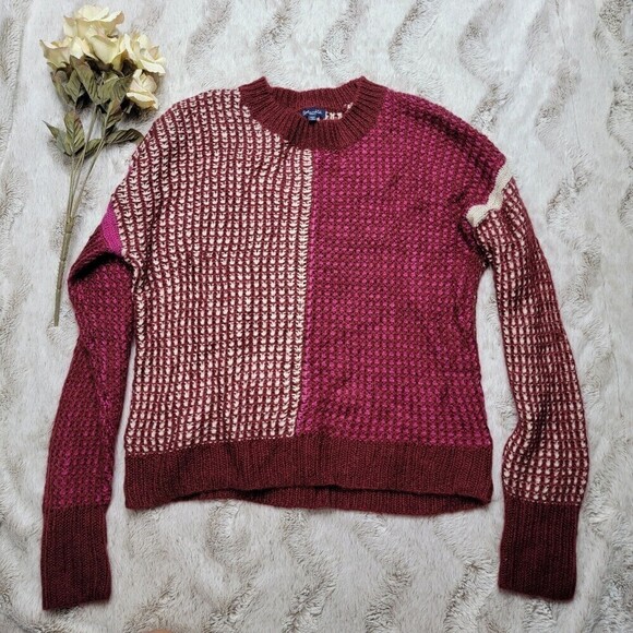 Splendid Magenta Raspberry Color Block Waffle Knit Cozy Sweater Size Small - Picture 2 of 13